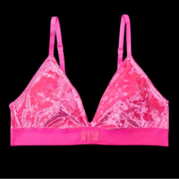 Victorias Secret Pink Lightly Lined Removable Padding Velvet bralette bra Pink S - Picture 2 of 8